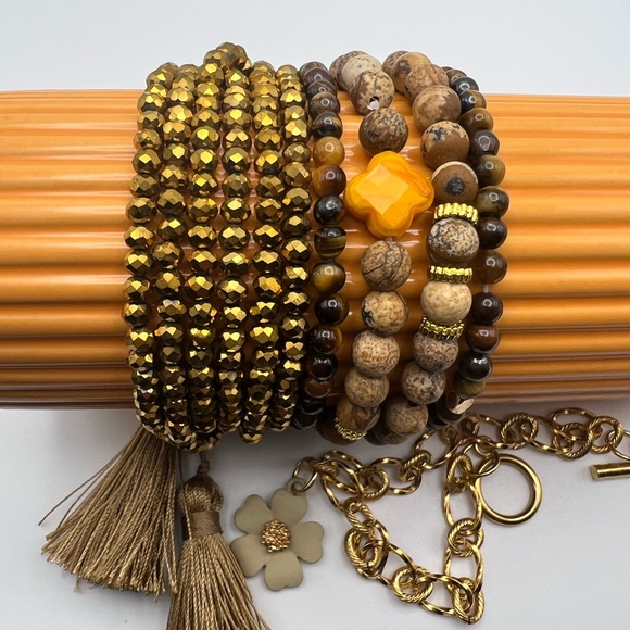 Boho Chic Brown & Gold Stacked Bracelet Set - Stylish Flirty Bracelets Set - Picture 14 of 16